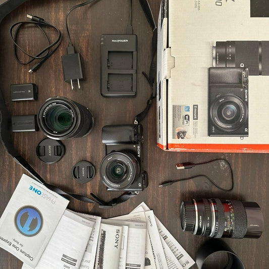 🍇 ₊˚💜 Sony Alpha a6000 E-Mount Camera Kit Bundle 🍥 🎀📷