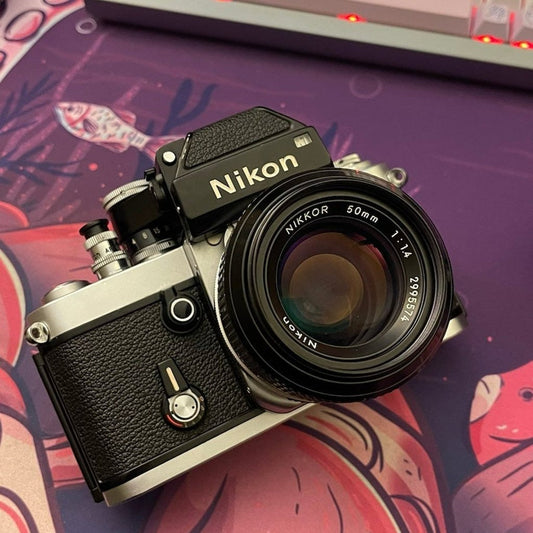 🍇 ₊˚💜 Nikon F2 Film Camera (Silver) with 35mm and 50mm Lenses 🍥 🎀📷