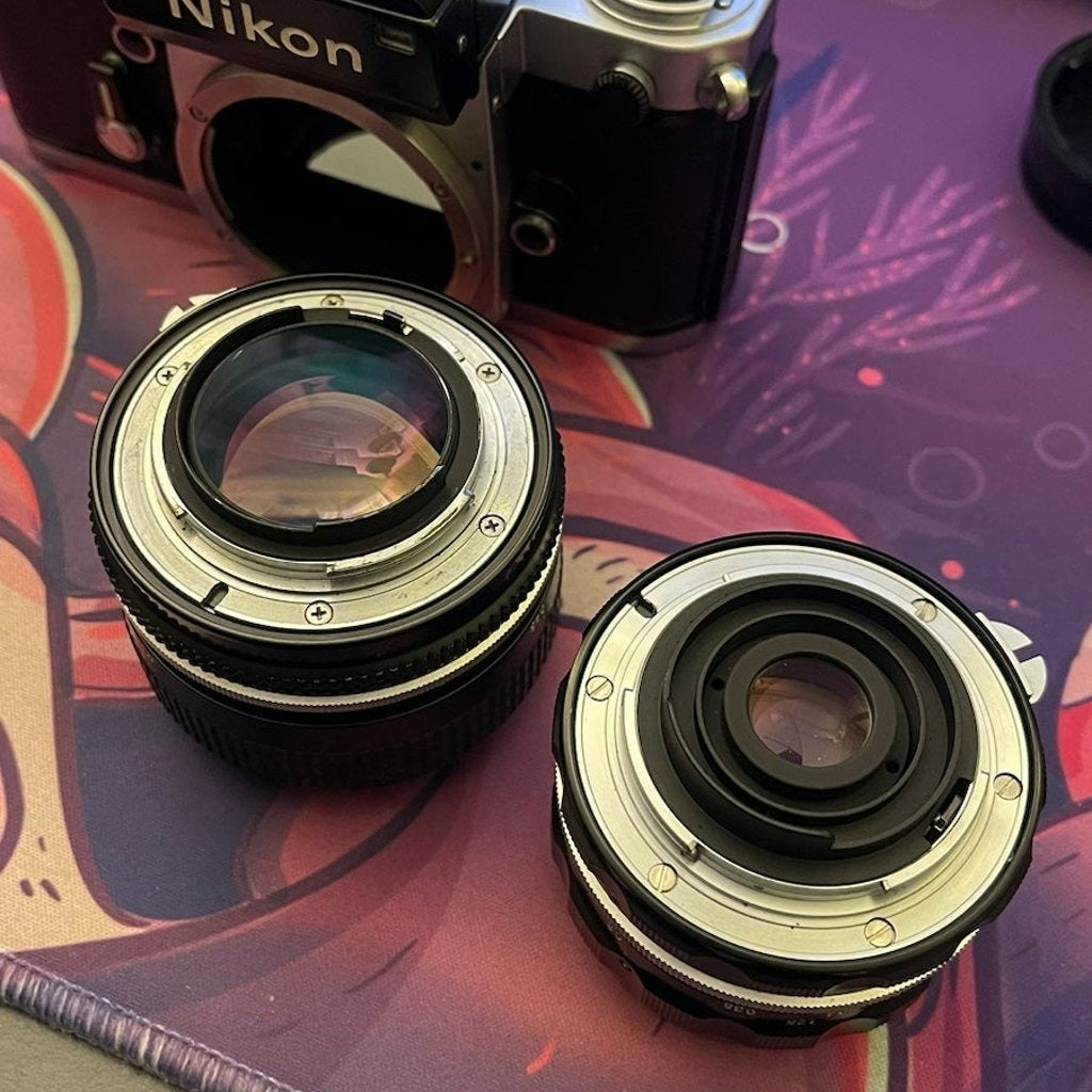 🍇 ₊˚💜 Nikon F2 Film Camera (Silver) with 35mm and 50mm Lenses 🍥 🎀📷